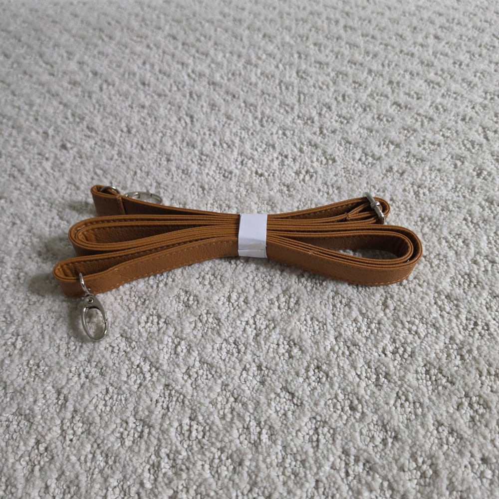 Adjustable Tan Brown Faux Leather replacement Bag Strap Silver Hardware Slim NEW